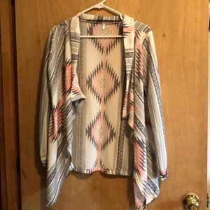 Pink, white, grey tribal pattern cardigan